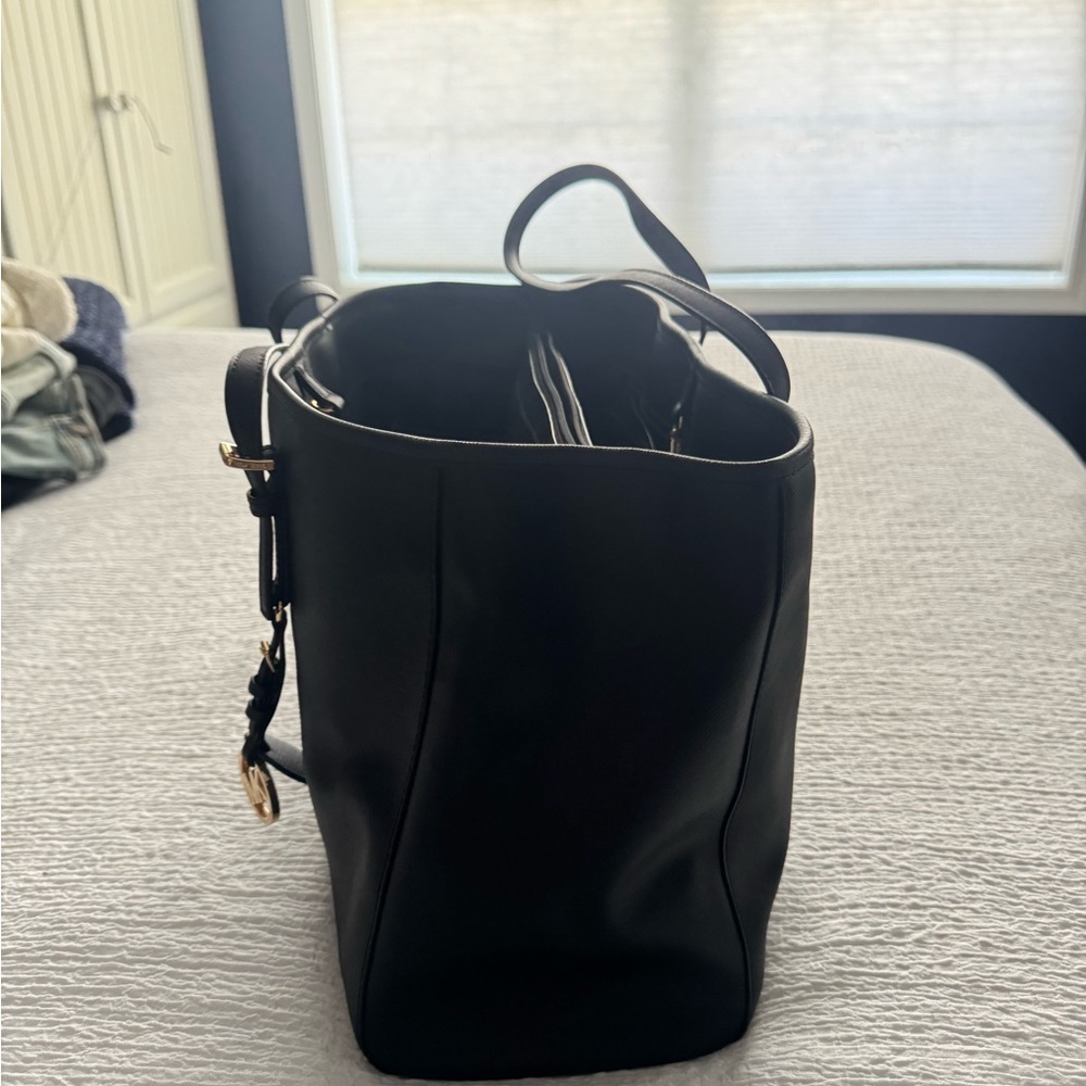 Michael Kors Black Leather Tote with Gold Hardware - Picture 8 of 10